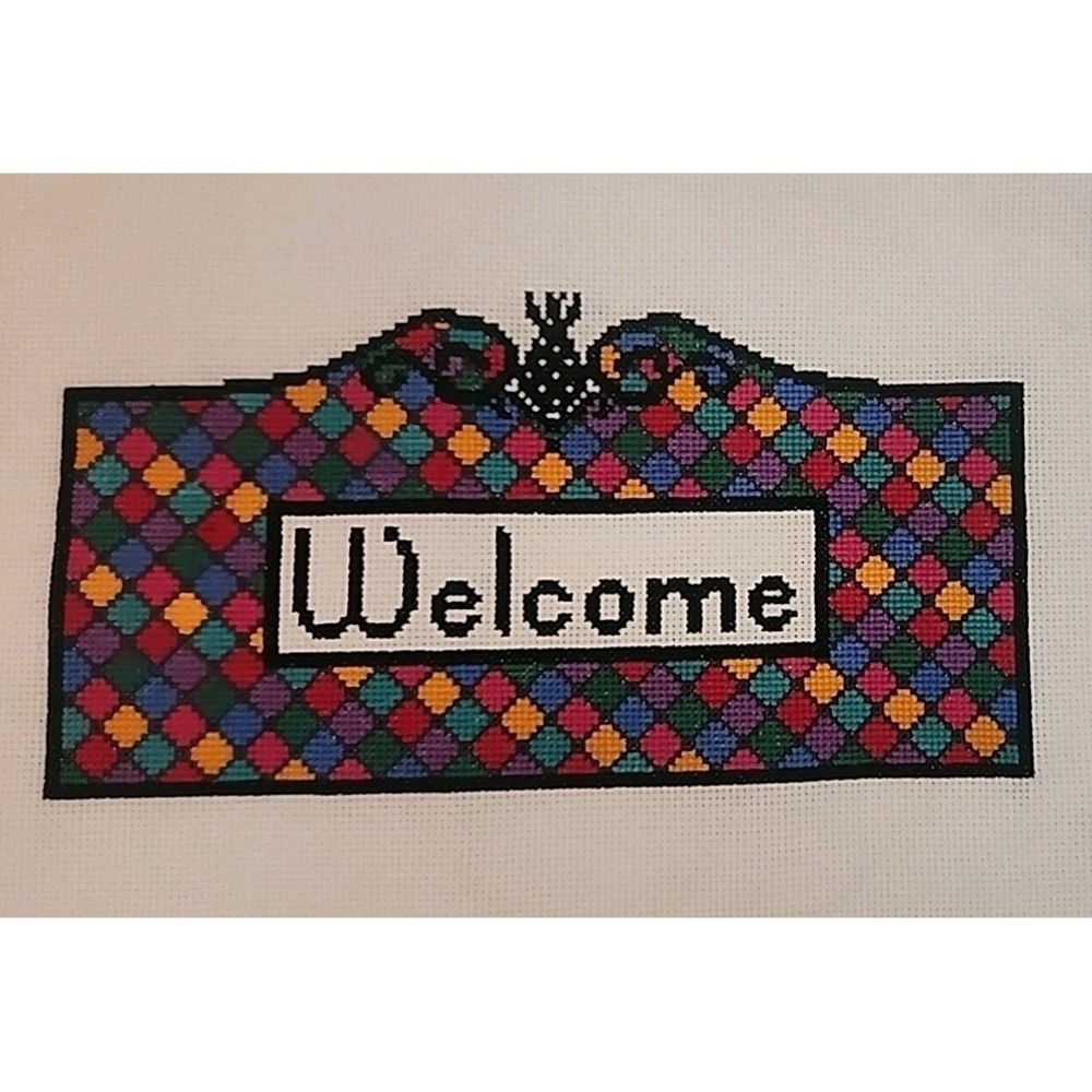 Finished CROSS STITCH Unframed Completed  Piece "Welcome" Craft SEWING PROJECT